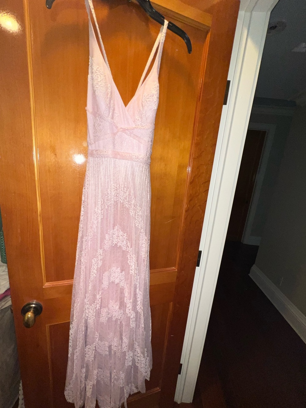 Laundry By Shelli Segal Blush Pink Lace V-Neck Maxi Dress